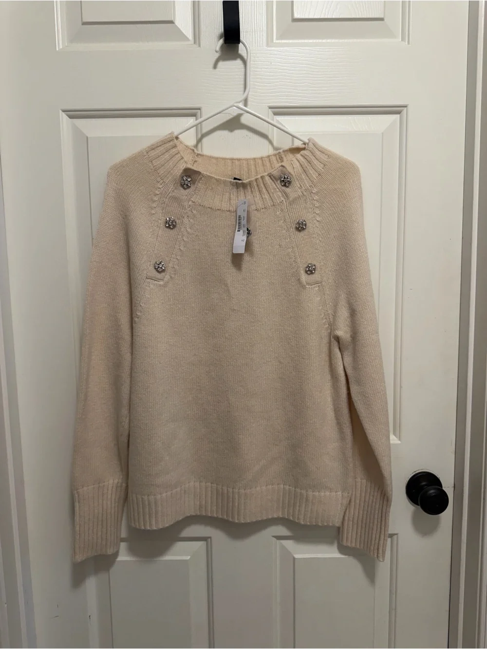 J. Crew Crewneck sweater with jeweled buttons Lambwool Blend Size Medium